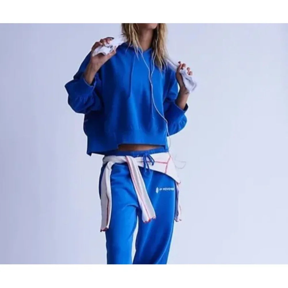 Free People FP Movement Undefeated Hoodie Cropped Top Sweatshirt Blue L 286335